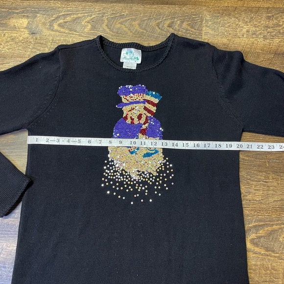 Quacker Factory Black Snowman Sequined Long Sleeve Sweater Womens Size Medium - Picture 3 of 11